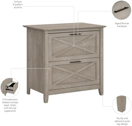 Bush Home Key West 2 Drawer Lateral File Cabinet in Washed Gray, Document - Image 6