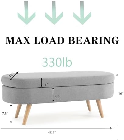43.5" Ottoman with Storage, Storage Ottoman Bench with Safety Hinge, Bed End - Image 2
