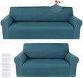 Peryiter 2 Pcs Couch and Loveseat Sofa Covers, Peacock Blue, Milk Silk by Peryiter