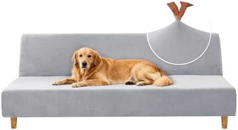 XINEAGE Velvet Armless Futon Cover, Stretch Pet Futon Slipcover, Sliver Grey by XINEAGE