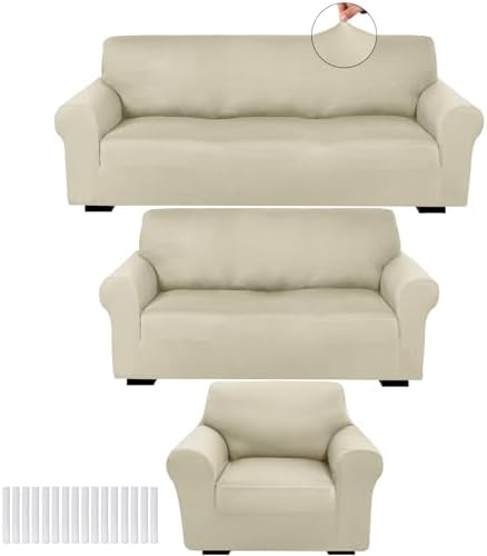 Peryiter 3 Pcs Couch and Loveseat Sofa Covers, Milk Silk by Peryiter