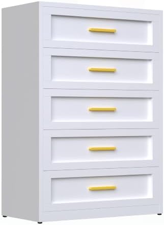 Metal Drawer Dresser for Bedroom，White 5 Drawer Dresser by XIUSVON