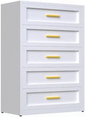 Metal Drawer Dresser for Bedroom，White 5 Drawer Dresser by XIUSVON