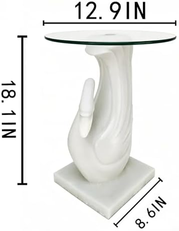 White Swan Side Table, 13-inch Tempered Glass Coffee Table - Image 3