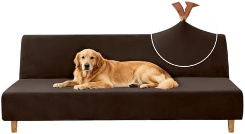 XINEAGE Velvet Armless Futon Cover, Stretch Pet Futon Slipcover, Dark Coffee by XINEAGE