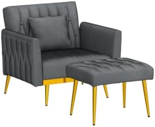 Velvet Accent Chair w/Ottoman & Adjustable Backrest - Image 6