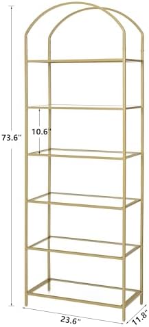 Homhedy 6-Tier Tall Gold Bookshelf, Arched Bookcase - Image 2