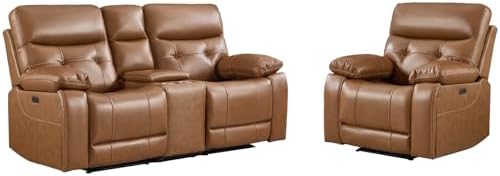 CANMOV Genuine Leather Power Recliner Sofa Set, Power Recliner Chair and - Image 3