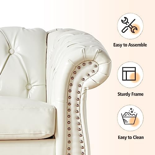 ORRD Loveseat Sofa, Chesterfield Modern Faux Leather Sofa Tufted Couch 2 Seater - Image 5