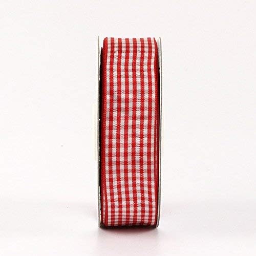 1 Inch Red and White Woven Edge Gingham Ribbon 25 Yards Each Roll 100% Polyester (1", red)