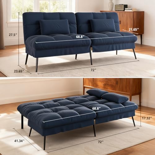 COMHOMA 72″ Convertible Futon Sofa Bed, Adjustable Backrest - Image 3