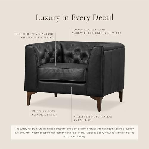 POLY & BARK Essex 40" Lounge Chair – Onyx Black Full-Grain Pure-Aniline Italian - Image 5