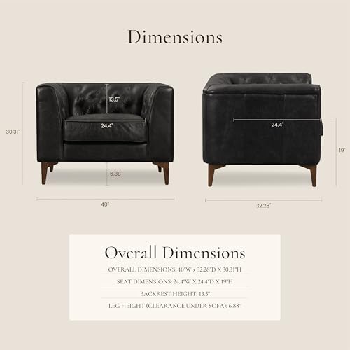 POLY & BARK Essex 40" Lounge Chairs Set of 2 – Onyx Black Semi-Aniline Italian - Image 3