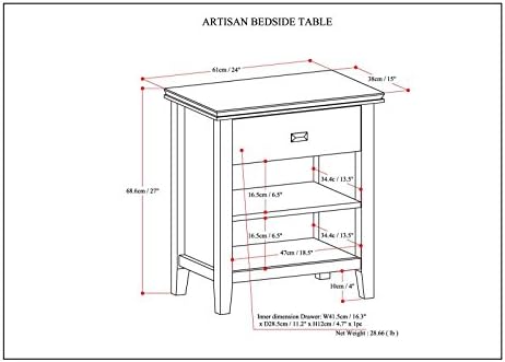 SIMPLIHOME Artisan 24" Solid Wood Bedside Table in Distressed Grey - Image 3