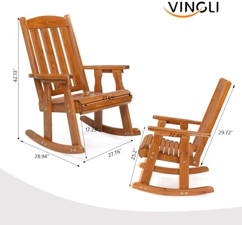 VINGLI Outdoor Rocking Chair, Heavy Duty 600 LBS Wooden Rocker - Image 3