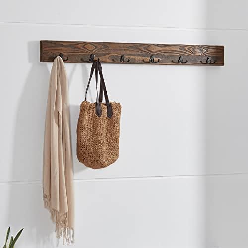 Pomona Solid Wood Entryway Bench and Coat Hook Set, Rustic Brown, 48 Inch - Image 5