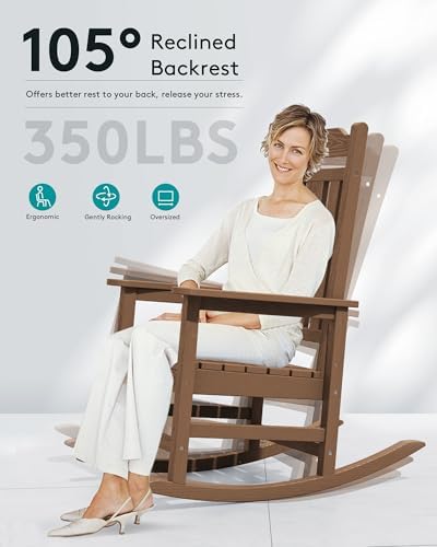 SERWALL HDPE Oversized Outdoor Rocking Chairs Set of 6, Patio Rocker - Image 5
