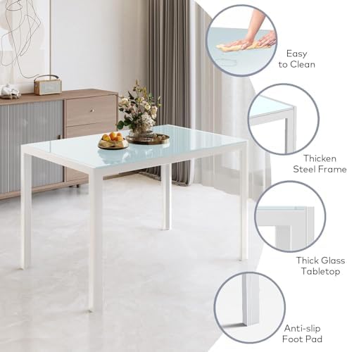 Gizoon White 7 Piece Glass Dining Table Set, Kitchen Table and Chairs Set - Image 5