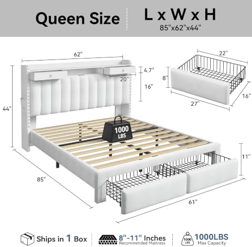 FreeHouse Queen Bed Frame with 2-Tier Storage Headboard & 4 Drawers - Image 2