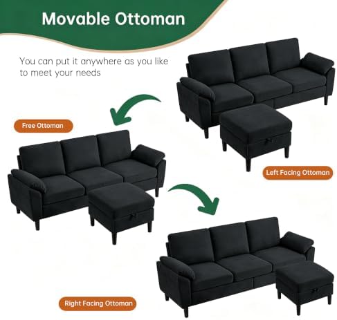 80" L Shaped Couch with Storage, Small Sectional Couches - Image 4