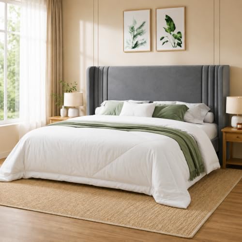 Allewie King Size Velvet Platform Bed Frame, Tall Wingback Headboard - Image 3