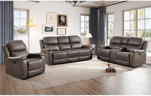 CANMOV Faux Leather Manual Reclining Sofa Furniture Set, Manual Recliner Chair by CANMOV