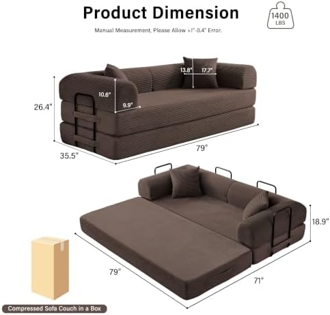 79" Convertible Sofa Bed, Boneless Sleeper Futon Couch - Image 3