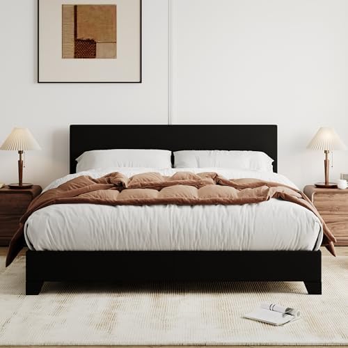 Allewie Queen Size Faux Leather Bed Frame, Adjustable Headboard - Image 3