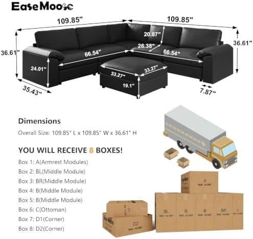 EASE MOOSE Leather Sectional Couch, Oversized Modular Sofa - Image 2