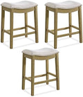 ROME + OAK Parker 26" Counter Stool, Backless Saddle, Natural Wood, 3 Pack by ROMEOAK
