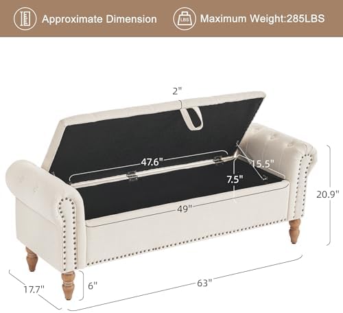 Furniliving 63” End of Bed Bench, Bedroom Bench - Image 3