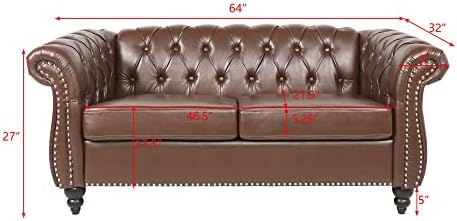 LEVNARY Leather Sofa, Chesterfield Tufted Upholstered 2 Seater Couch, Modern - Image 2