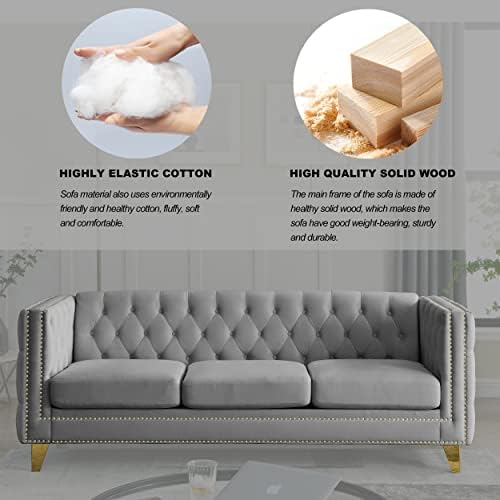 mikibama 80.5" Velvet 3 Seater Sofa Couch - Image 6