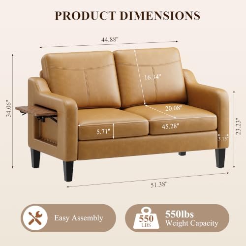 MALOL 51" Leather Loveseat Sofa - Image 2