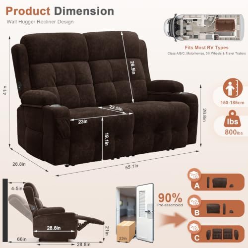 RV Loveseat Recliner Sofa, Wall Hugger Reclining RV Couch - Image 2