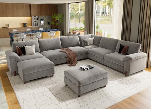 SITJOY Cloud Couch Sectional, 6 Seater V-Shaped, Chenille in Light Gray by SitjoyComfortableSitting