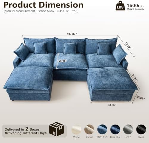 108" Modular Sectional Sofa, U Shaped Modern Comfy Cloud Couch - Image 2