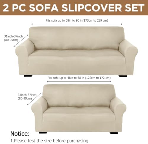 Peryiter 2 Pcs Couch and Loveseat Sofa Covers, Milk Silk - Image 2