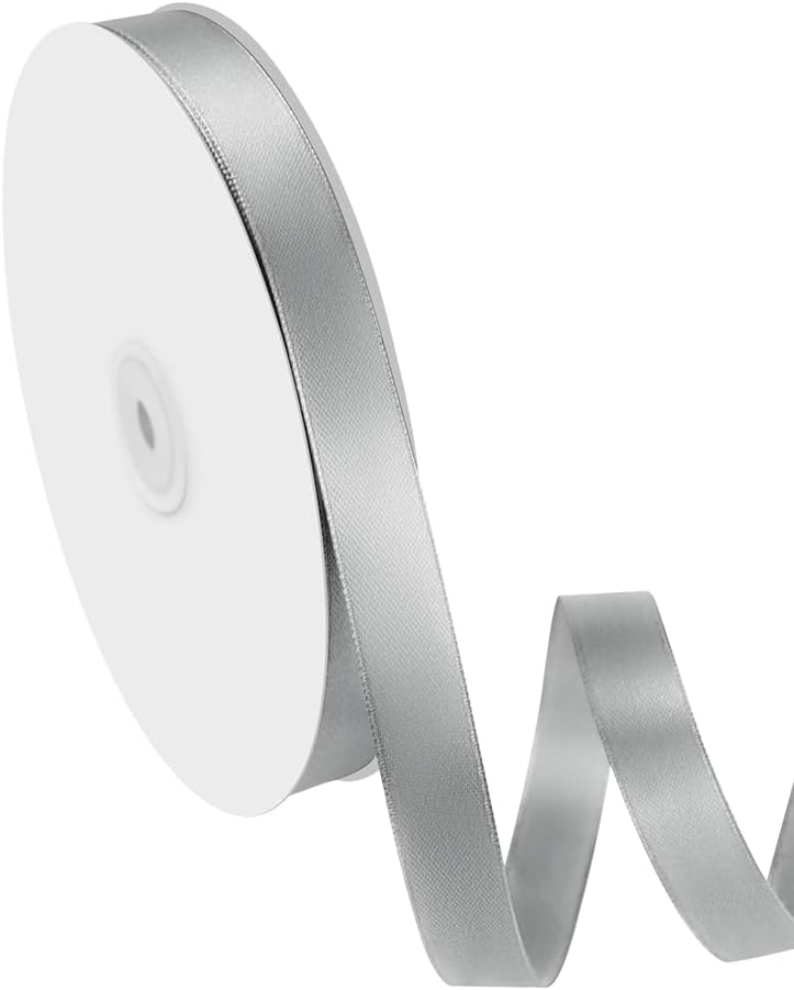 5/8" Width x 100 Yards Satin Ribbon, Silver Ribbon Perfect for DIY Craft, Bows, Gift Wrapping, Flower Bouquet, Valentine's Day, Christmas and Party Decoration