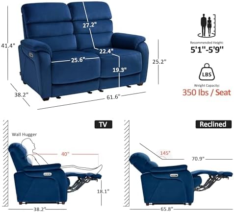MCombo Zero Wall Hugger Power Loveseat Recliner Sofa - Image 2