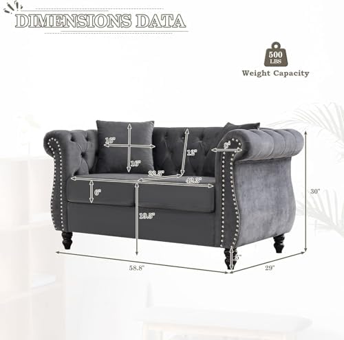 59" Chesterfield Loveseat Velvet Sofa - Image 2