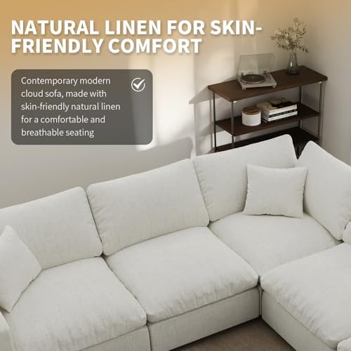 Modern Sectional Linen Couch for Living Room L-Shape Sofas, 5 Seat Modular - Image 3