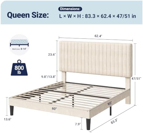 Allewie Queen Bed Frame, Upholstered Platform Bed - Image 2