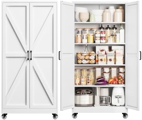 Yizosh 72"White Metal Office Storage Cabinet, Wheeled Garage Storage Cabinet by Yizosh