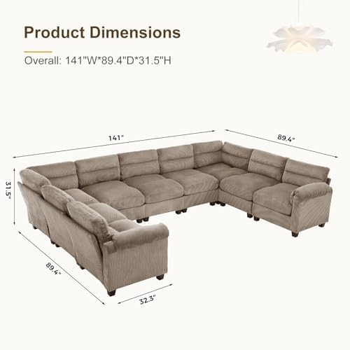 HAOMARKETS 141" Wide Modular Sectional Corner Sofa Couch, Oversized Corduroy U - Image 2