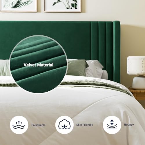 Allewie King Size Velvet Platform Bed Frame, Tall Wingback Headboard - Image 5