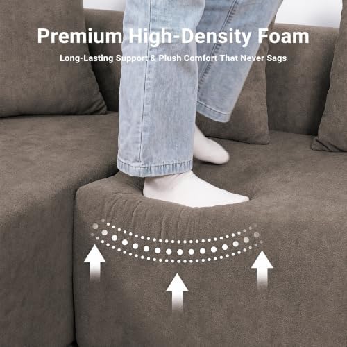 Claiks 106" Cloud Boneless Couch, L-Shaped Sectional Sofa, Light Grey - Image 5