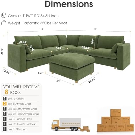 WorthFurni Oversized Modular Sectional Sofa, Comfty 6 Seat Modular Sofa - Image 2