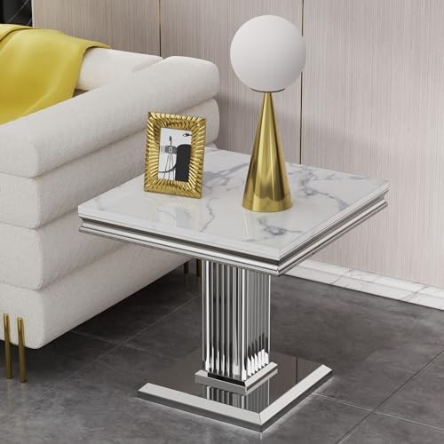 Henf 23in Square End Table Faux Marble End Table - Image 3