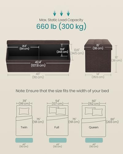 SONGMICS 43.3 Inches Folding Storage Ottoman Bench, Load 660 lb - Image 3